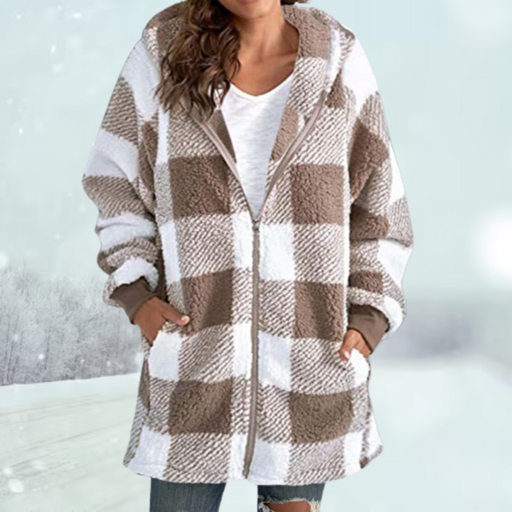 Women's Checkered Winter Jacket with Hood 
