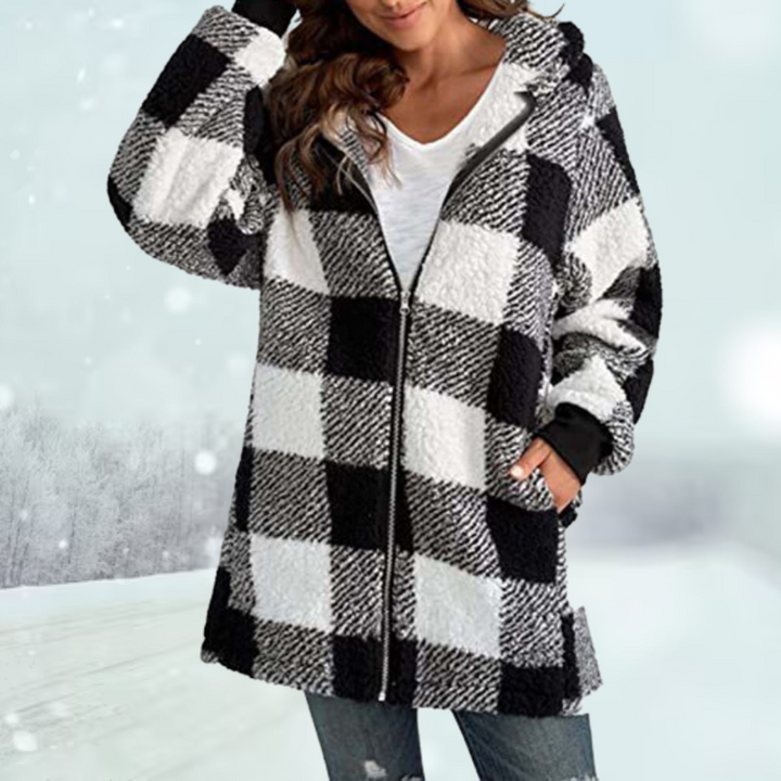 Women's Checkered Winter Jacket with Hood 