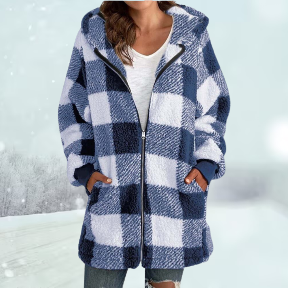 Women's Checkered Winter Jacket with Hood 