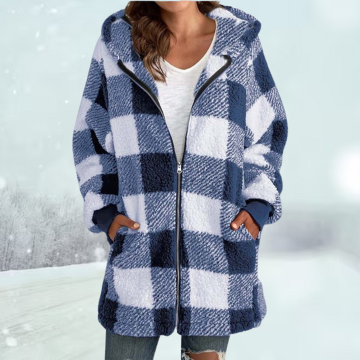 Women's Checkered Winter Jacket with Hood 