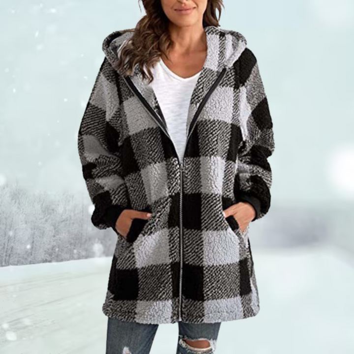 Women's Checkered Winter Jacket with Hood 