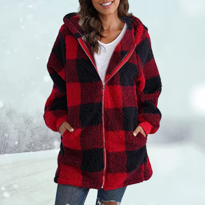 Women's Checkered Winter Jacket with Hood 