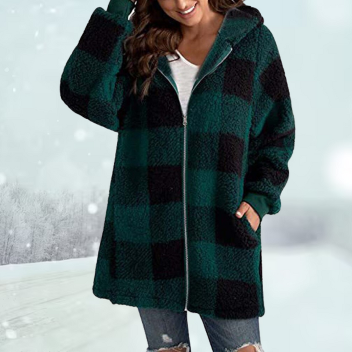 Women's Checkered Winter Jacket with Hood 
