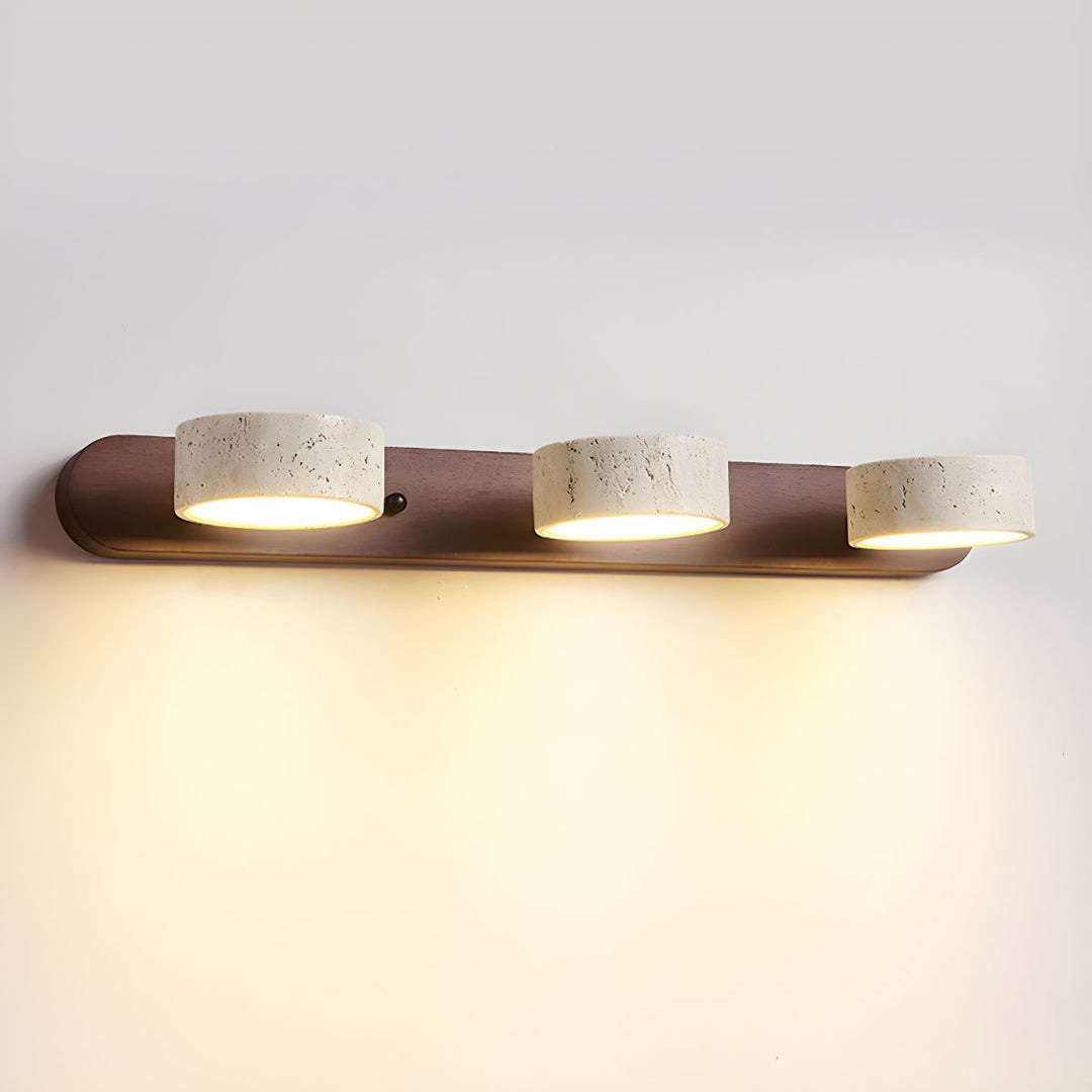 Modern wall lamp with travertine and wood in a duo design
