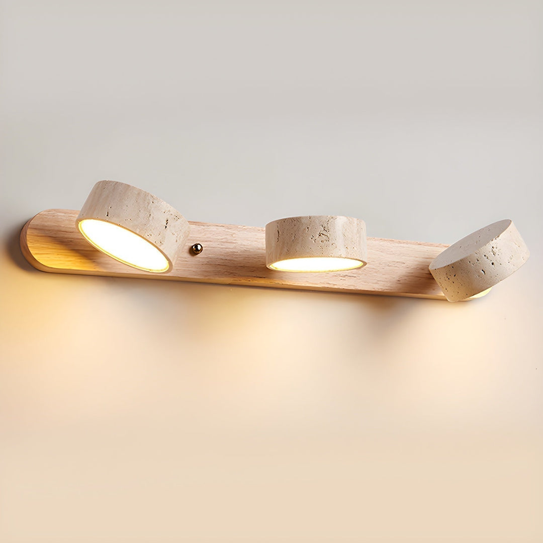 Modern wall lamp with travertine and wood in a duo design