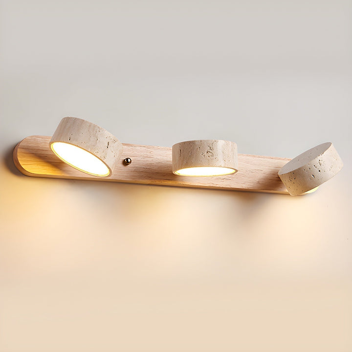 Modern wall lamp with travertine and wood in a duo design