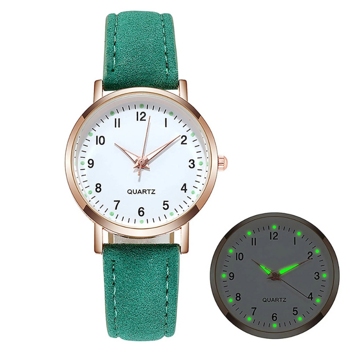 Glow-in-the-dark luxury watch for women with a suede strap