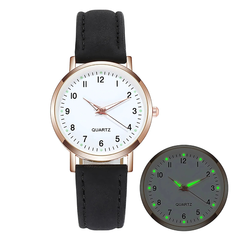 Glow-in-the-dark luxury watch for women with a suede strap