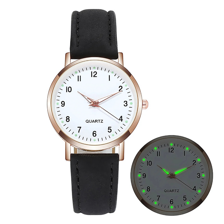 Glow-in-the-dark luxury watch for women with a suede strap