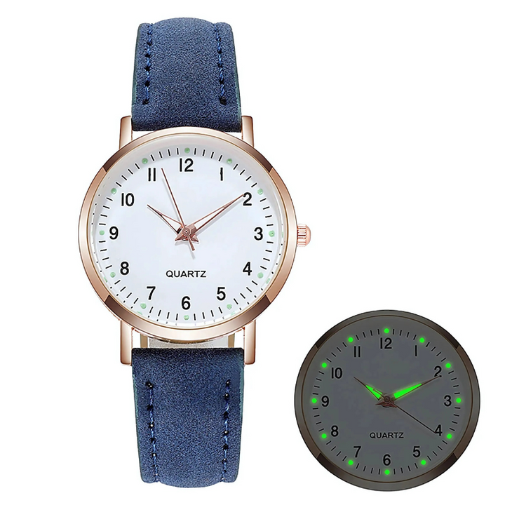 Glow-in-the-dark luxury watch for women with a suede strap