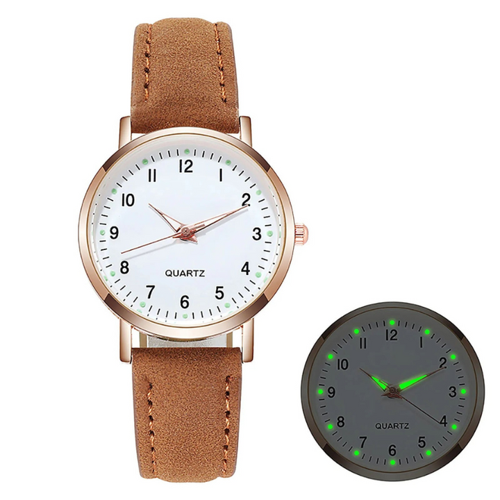 Glow-in-the-dark luxury watch for women with a suede strap