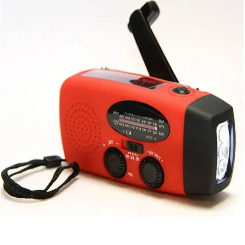 Multifunctional emergency radio with power bank – solar, USB, hand crank and LED flashlight for emergencies