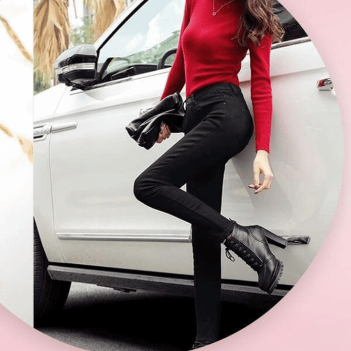 Women's winter jeans with high waist and warm lining