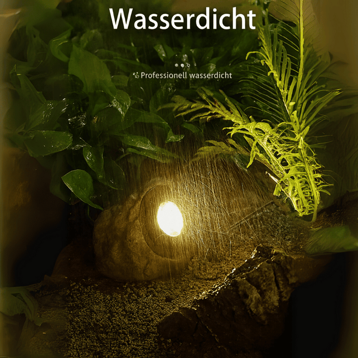 Solar-powered LED path light in natural stone design