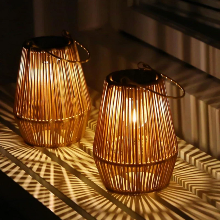 Handmade solar garden lantern made of rattan – weatherproof &amp; decorative
