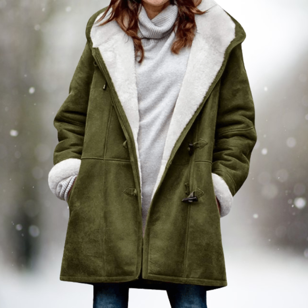 Women's Winter Coat with Hood and Mid-Length Cut