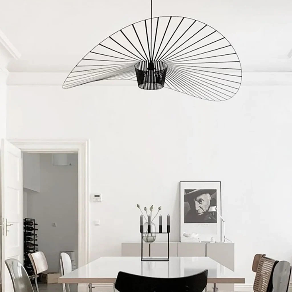 Vertigo LED pendant light in straw hat design – vintage, modern &amp; lightweight