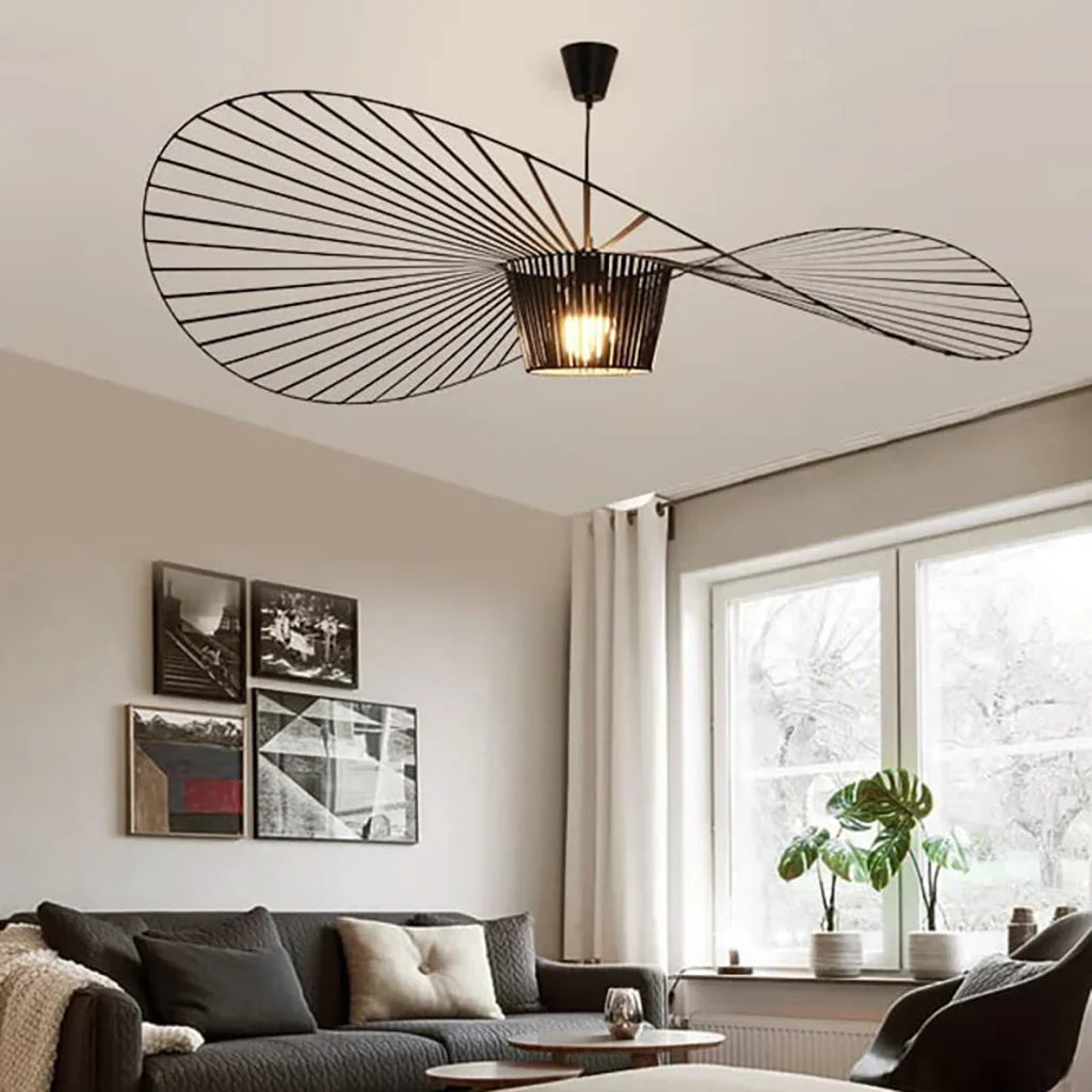 Vertigo LED pendant light in straw hat design – vintage, modern &amp; lightweight