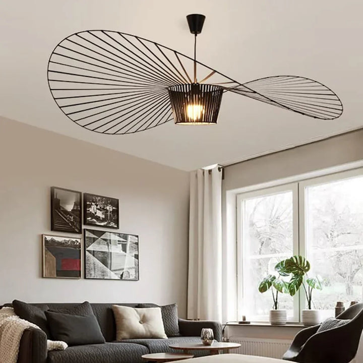 Vertigo LED pendant light in straw hat design – vintage, modern &amp; lightweight