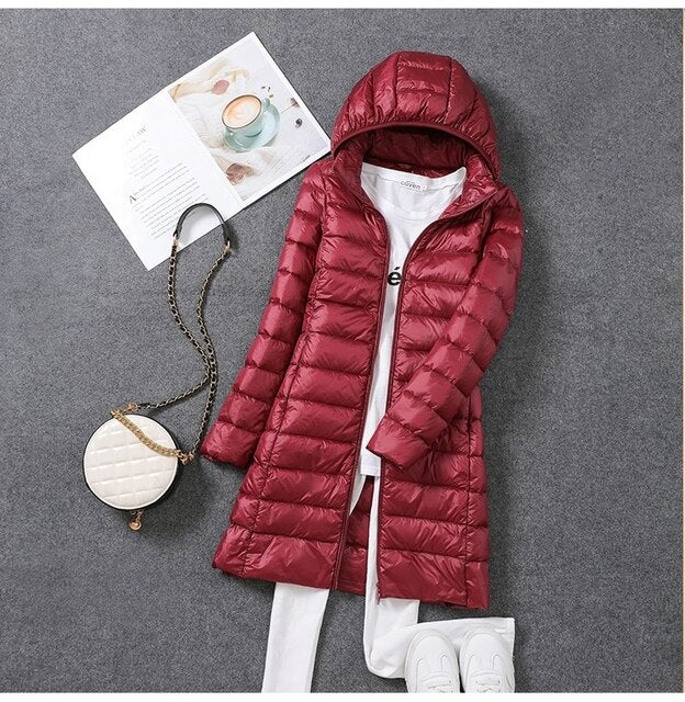 Women's Long Down Coat with Detachable Hood