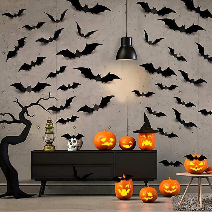 3D Bat Wall Stickers for Halloween – Spooky Wall Decoration for Parties &amp; Home