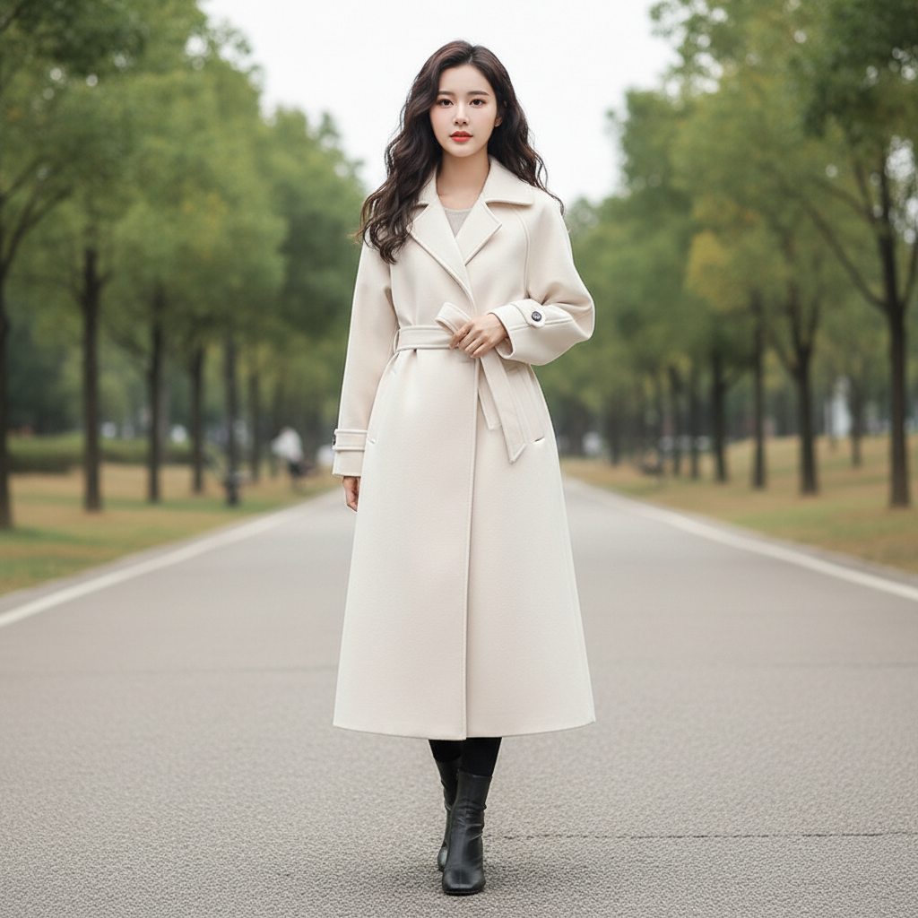Women's Coat with Belt and Water-Repellent Design 