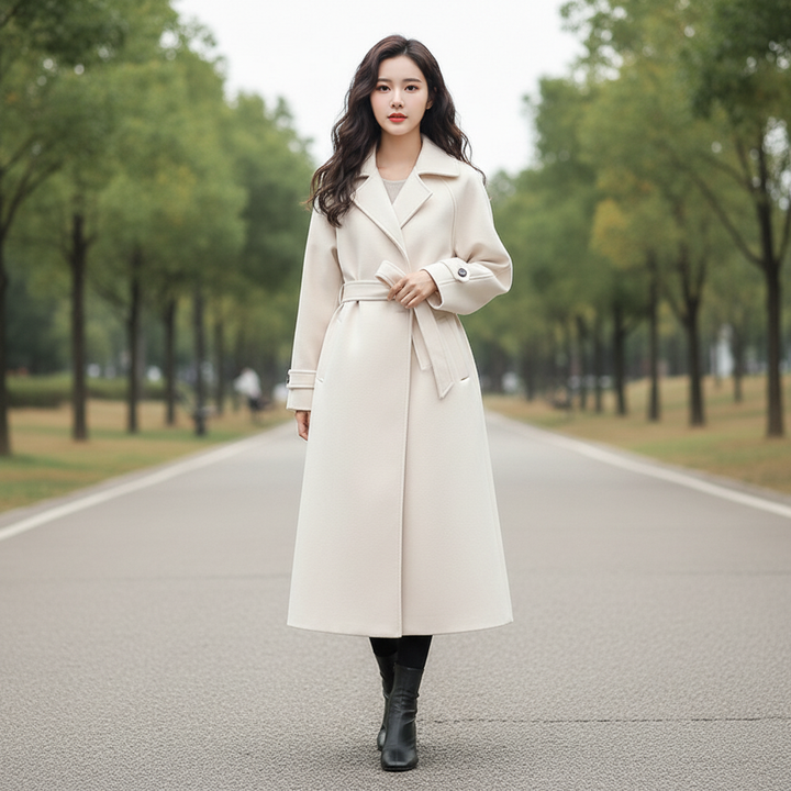 Women's Coat with Belt and Water-Repellent Design 