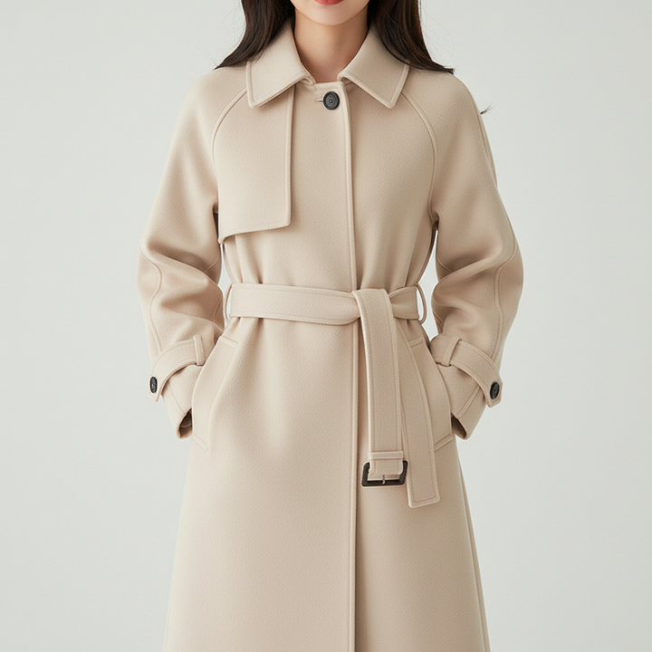 Women's Coat with Belt and Water-Repellent Design 