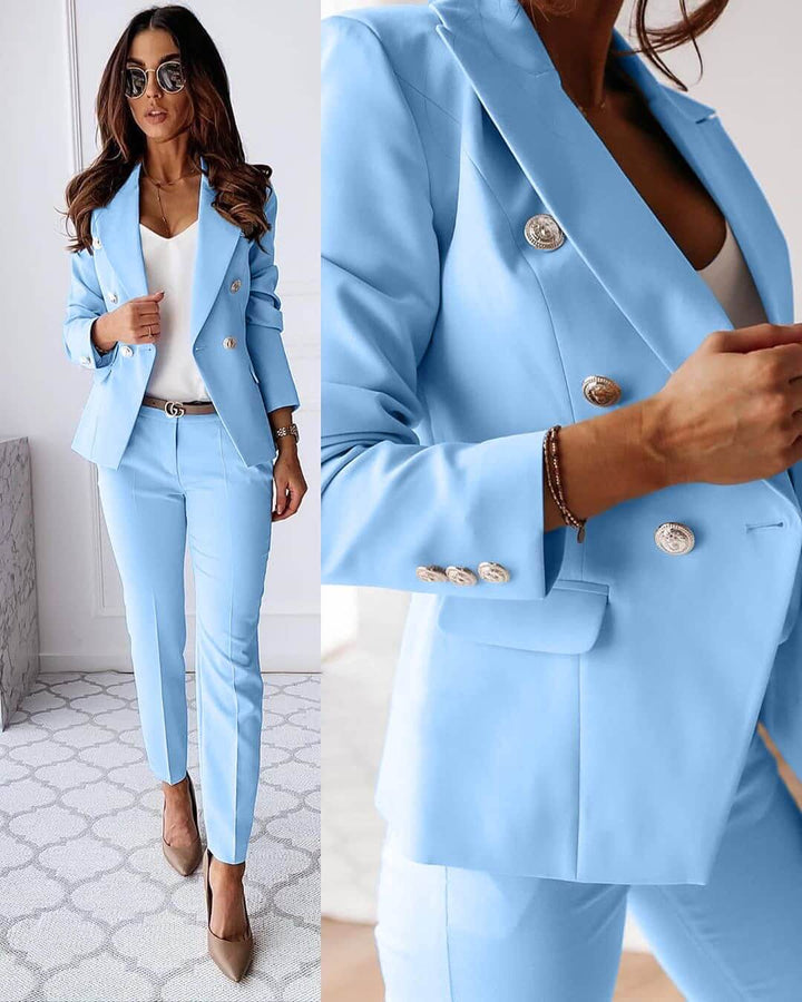 Women's Suit Set with Double-Breasted Blazer and Trousers