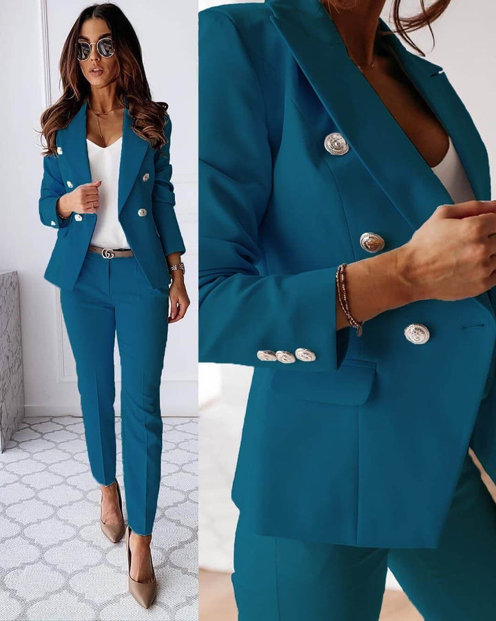 Women's Suit Set with Double-Breasted Blazer and Trousers