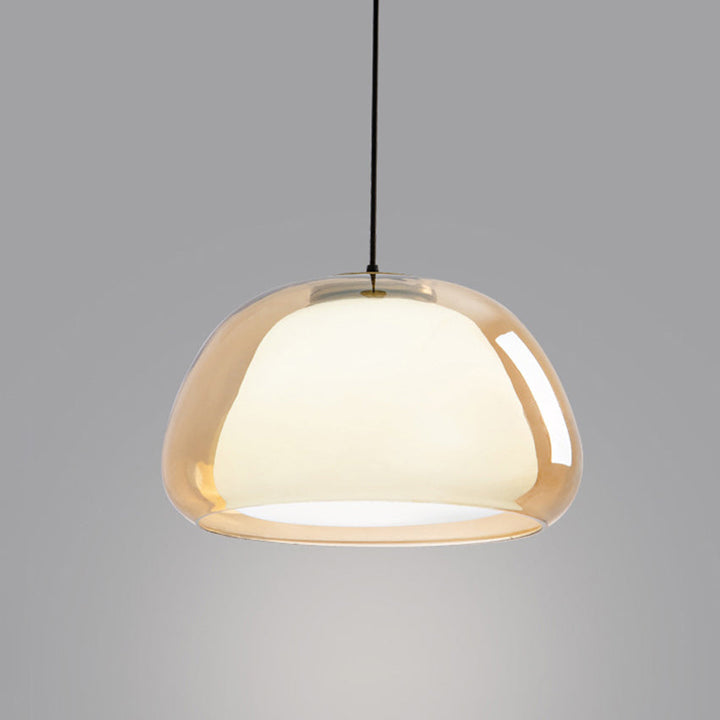 Glass pendant light with white shade and diffuser