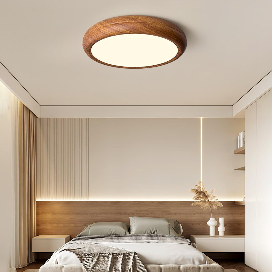 Round ceiling light with wood look and acrylic
