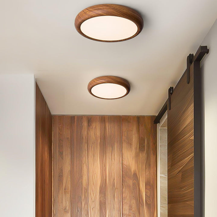 Round ceiling light with wood look and acrylic