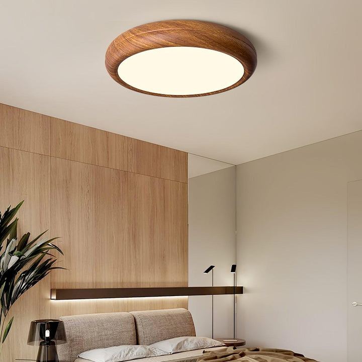 Round ceiling light with wood look and acrylic