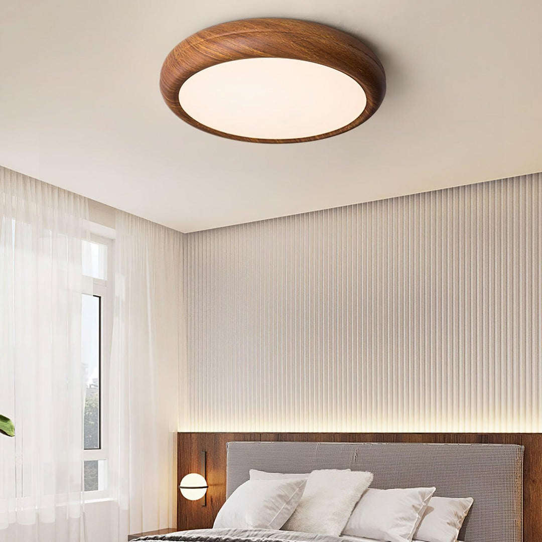 Round ceiling light with wood look and acrylic
