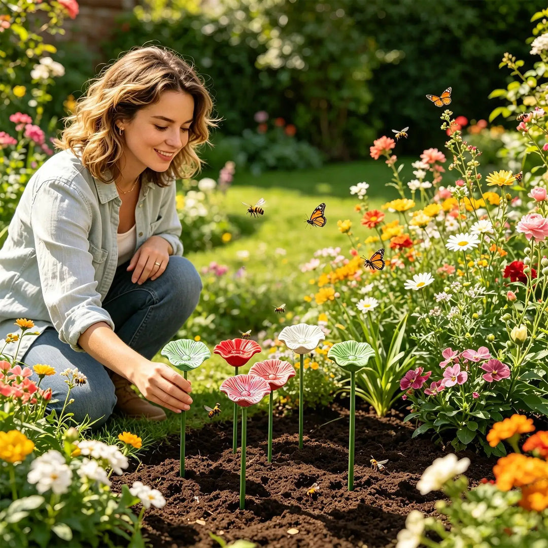 4er Set Bienenbäder aus Keramik als insektenfreundliche Gartendeko