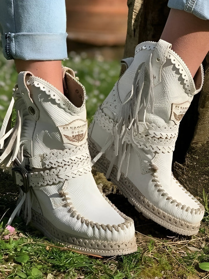 Women's Boho Ankle Boots with Fringe