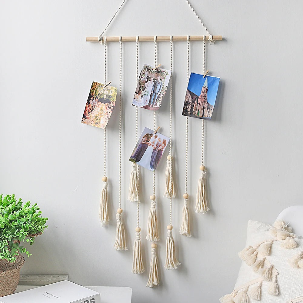 Makramee Wandbehang Fotoanzeigehalter