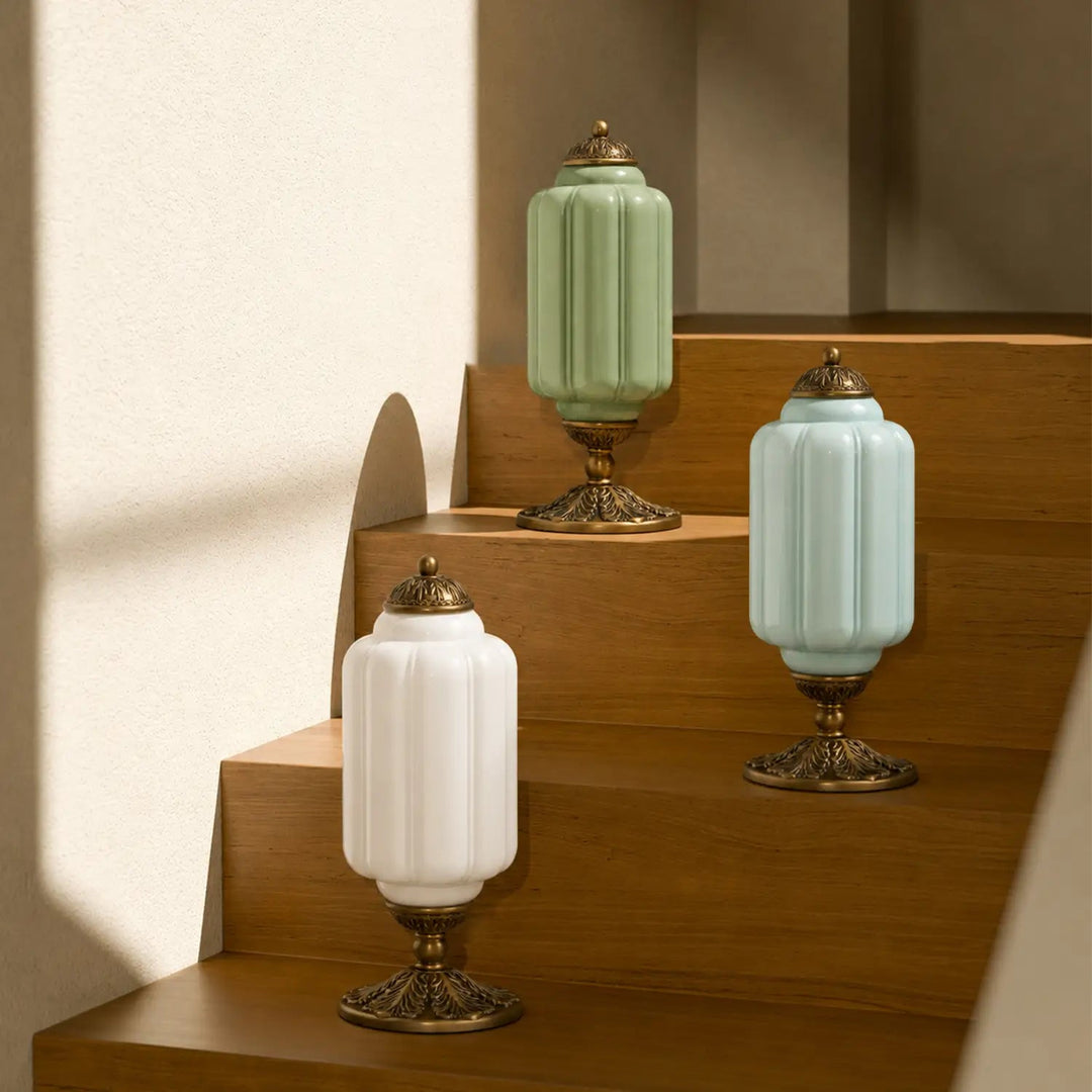 Table Lamp Glass Textured Cream Retro Design