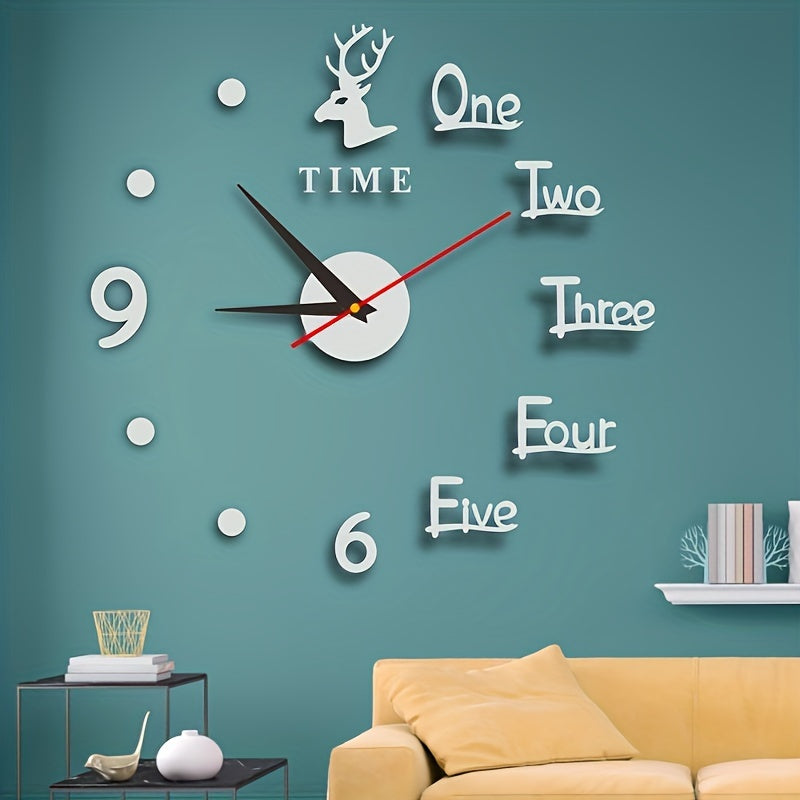 Modern DIY wall clock in elk design made of acrylic for living room and bedroom