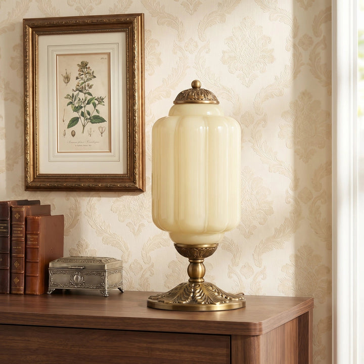 Table Lamp Glass Textured Cream Retro Design