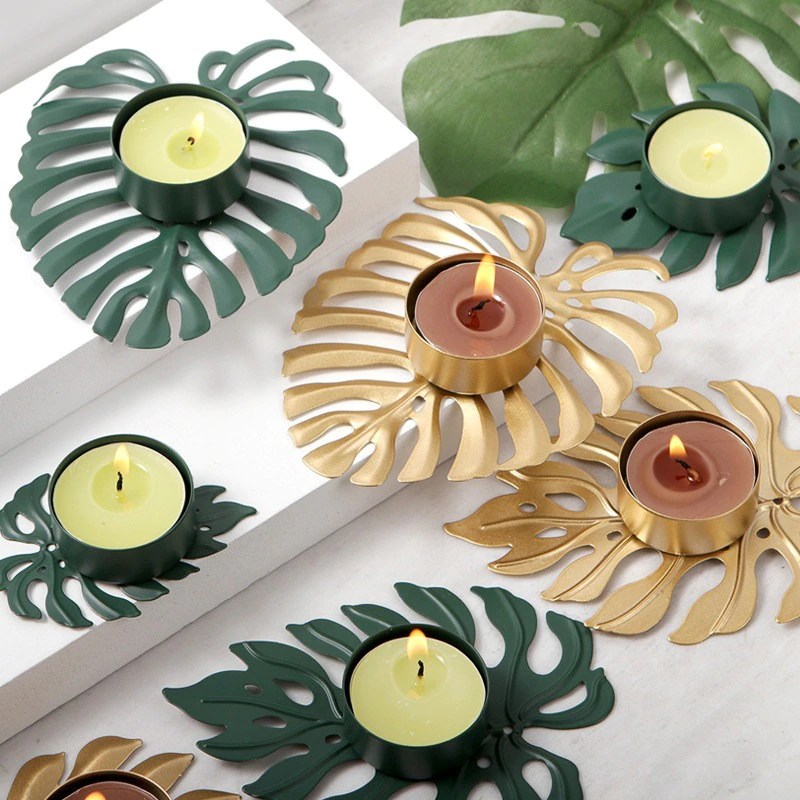 Keramik-Kerzenhalter in Form eines Monstera-Blatts