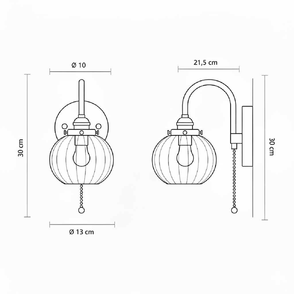 Elegante Glas-Wandleuchte in goldener Kupferoptik frontal gezeigt