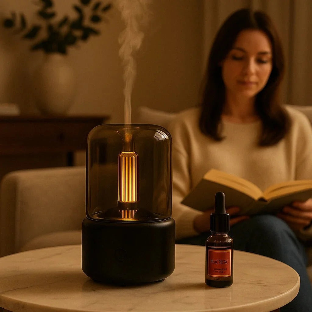 Ultraschall-Diffusor zur Vernebelung ätherischer Öle mit Flammenlicht