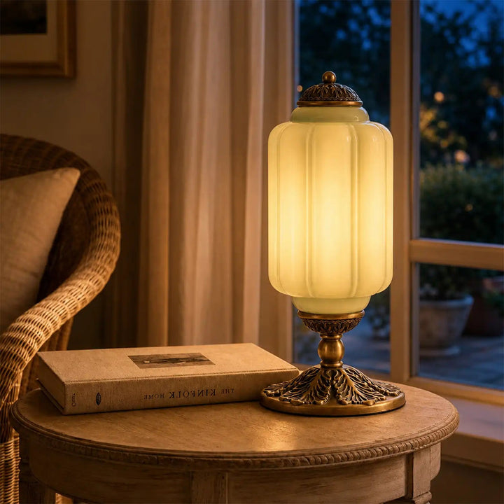 Table Lamp Glass Textured Cream Retro Design