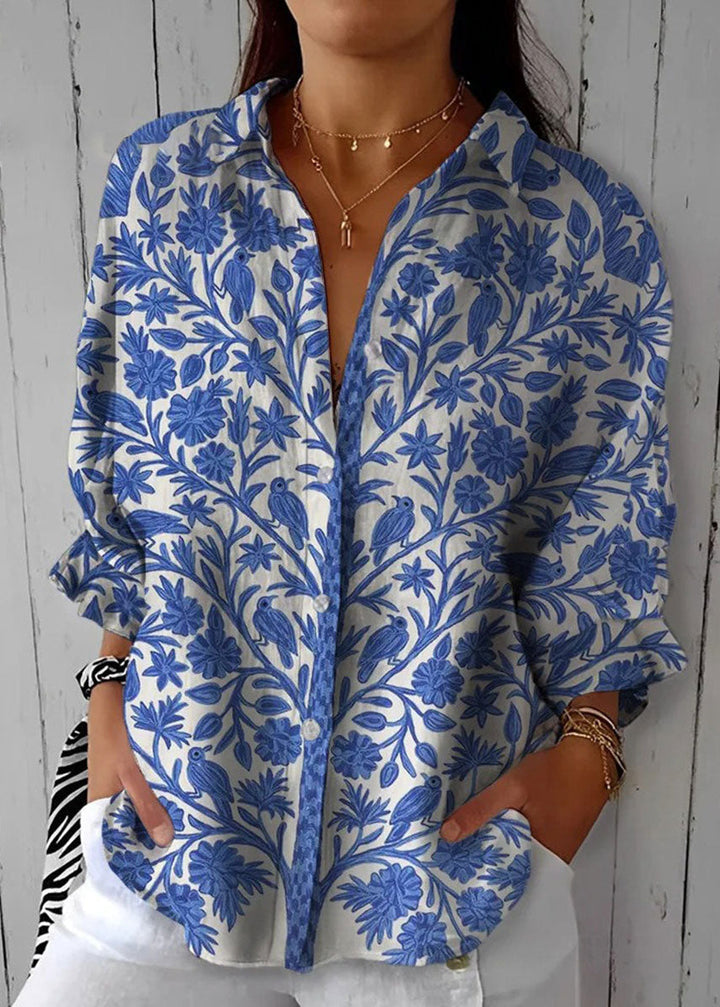 Blue Floral Print Blouse