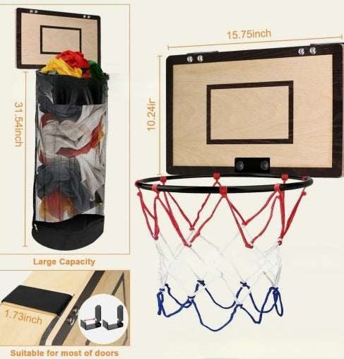 Wäschekorb mit Türhaken und Basketballkorb-Design für kleine Räume