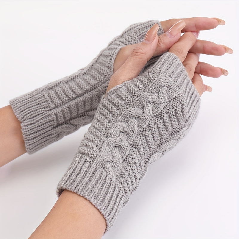 Monochrome knitted half-finger gloves made of acrylic with touchscreen functionality