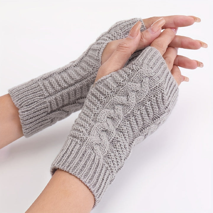 Monochrome knitted half-finger gloves made of acrylic with touchscreen functionality