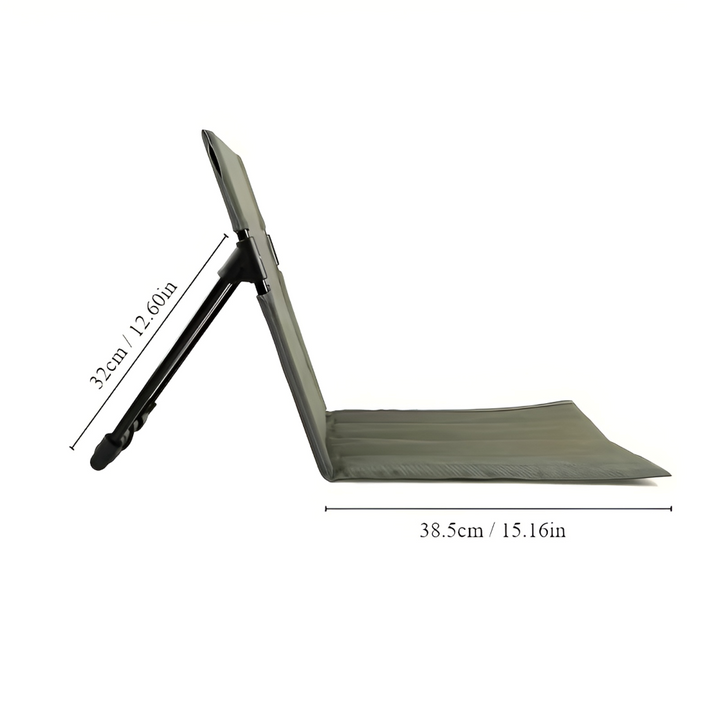 Klappstuhl aus leichtem Aluminium mit schwarzem Polster
